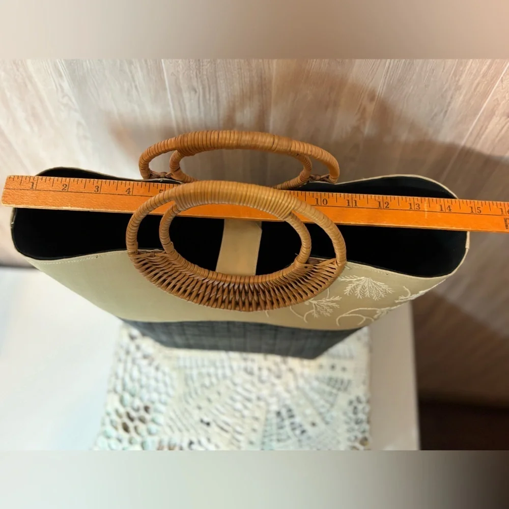 Mad Bags Black and Tan Canvas and Woven Tote Bag - Picture 10 of 12